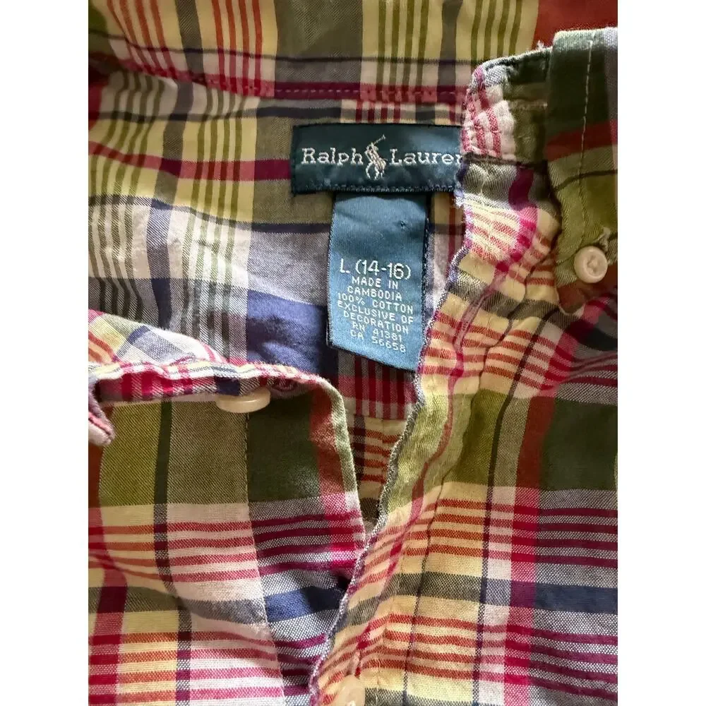Ralph Lauren Boys Large 14-16 Plaid Button Down Shirt Long Sleeve Madras